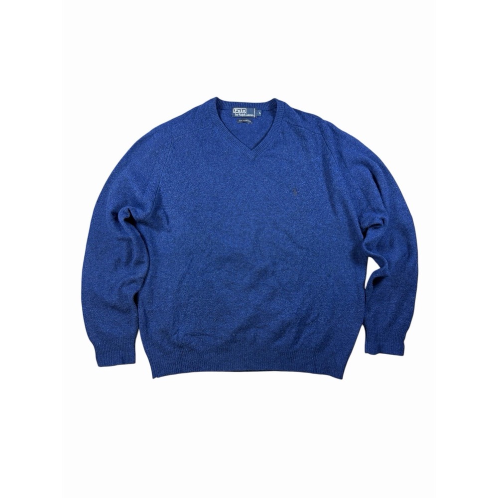 Polo Ralph Lauren Sweater Mens L Blue 100% Lambswool V Neck Vintage Preppy
